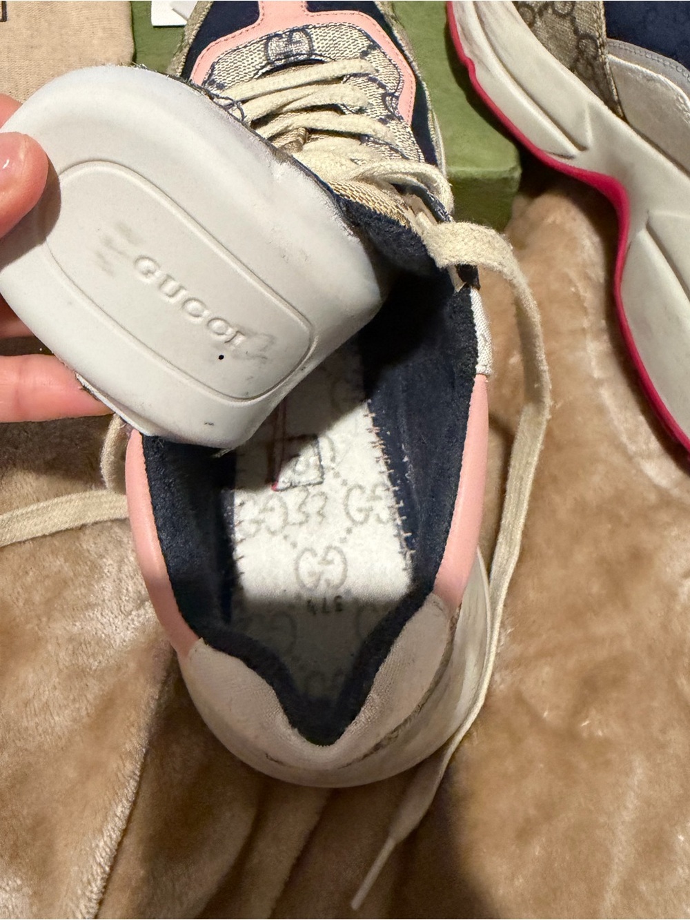 Gucci Monogram Runner Sneaker with Pink and Navy Accents